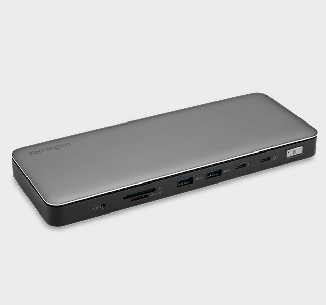 Primer plano del replicador de puertos 4K dual Thunderbolt™ 4 SD5760T de Kensington con carga Power Delivery de 96 W.